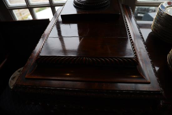 A late Victorian Chippendale style mahogany serving table, table W.4ft 6in. D.2ft 2in. H.3ft; cupboards W.1ft 9in. D.2ft 2in. H.6ft